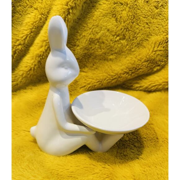White Bunny Jewelry Holder Trinket Dish Easter Spring Ceramic Decor Cupcake Egg - Picture 2 of 9